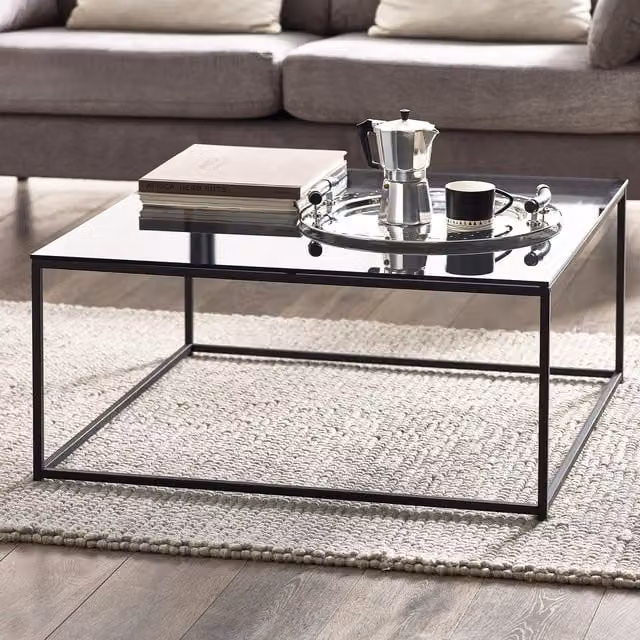 Julian Bowen Chicago Square Minimalist Glass Coffee Table in Black