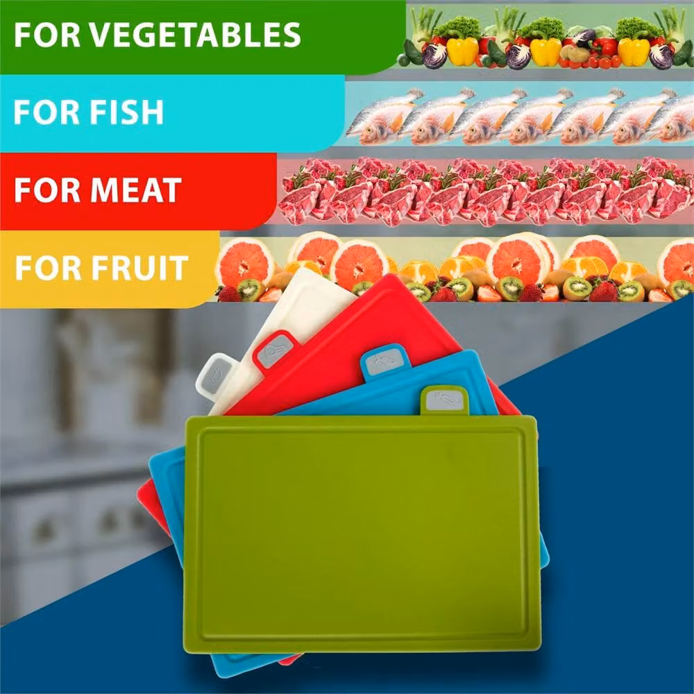 Nordara Non-Slip Green Plastic Index Chopping Board Set with Stand – 4