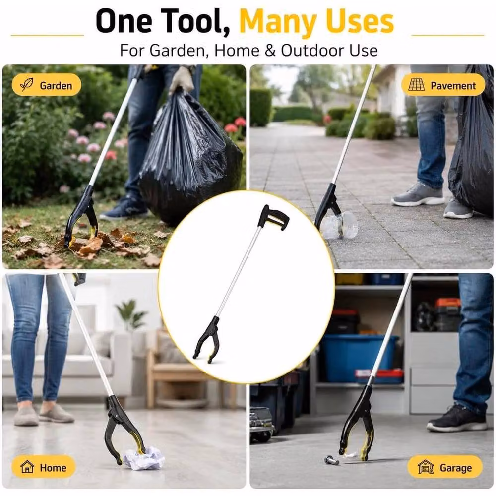 FLAVORA 4-Pack Long Reach Grabber Reacher Tool Litter Picker in Black – 4