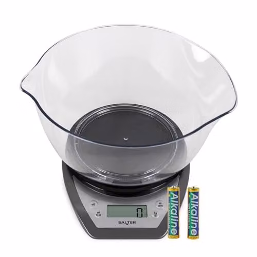 Salter Dual Pour Digital Kitchen Scale in Silver with 2L Bowl and 5kg Capacity – 1