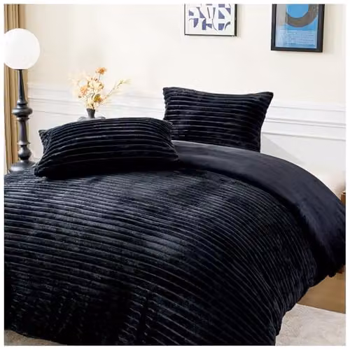 Gaveno Cavailia Ribbed Fleece Duvet Cover and Pillowcase Set, Black, W/H: 135 x 200 cm – 5