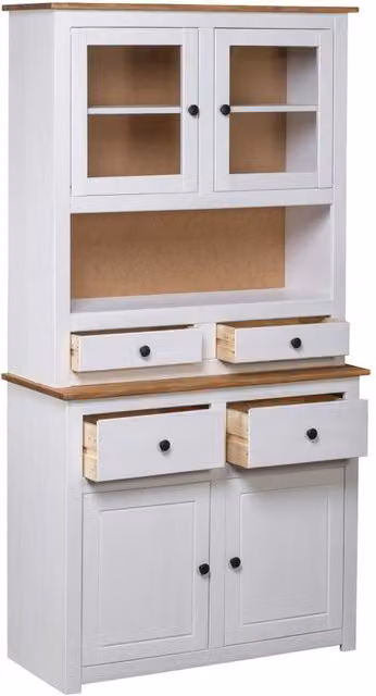 Berkfield Home Panama White Solid Pine Highboard W/D/H: 93 x 40.5 x 180 cm