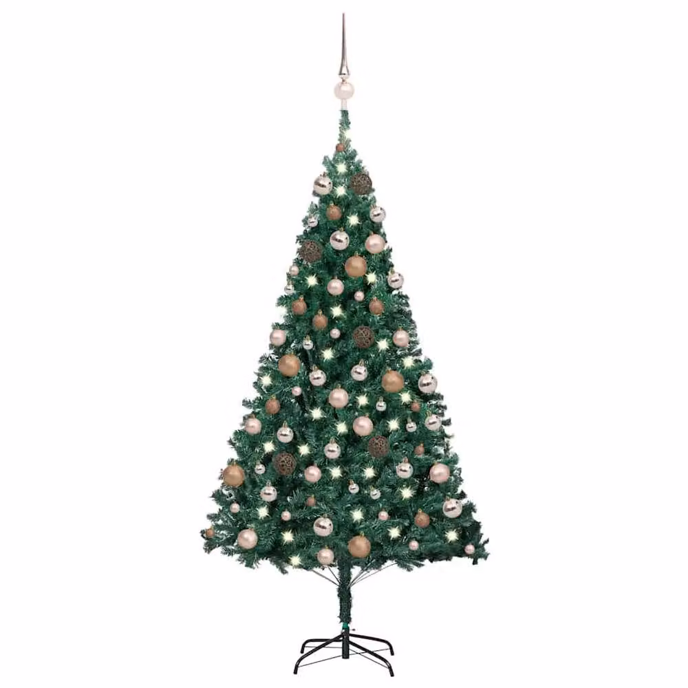 Berkfield Home Beautiful Artificial Pre-lit Christmas Tree with Gold and Green Ball Set, H 150 x W 80 x D 80 cm – 2