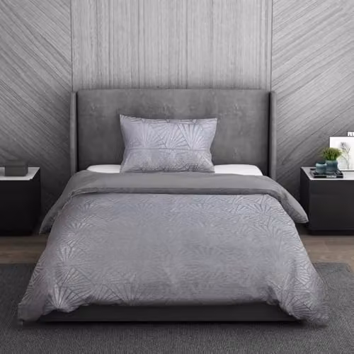 Sleepdown Silver Geometric Lurex Jacquard Duvet Cover and Pillowcase Set, Single, W: 135 cm, L: 200 cm
