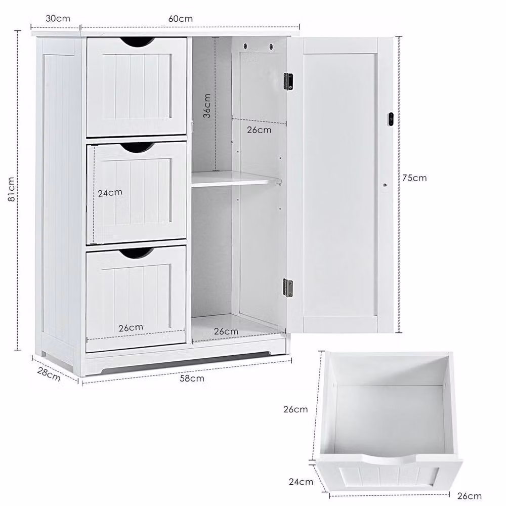 FORGEVIO Modern White Freestanding Bathroom Floor Cabinet with Internal Drawers and Shelves – 2