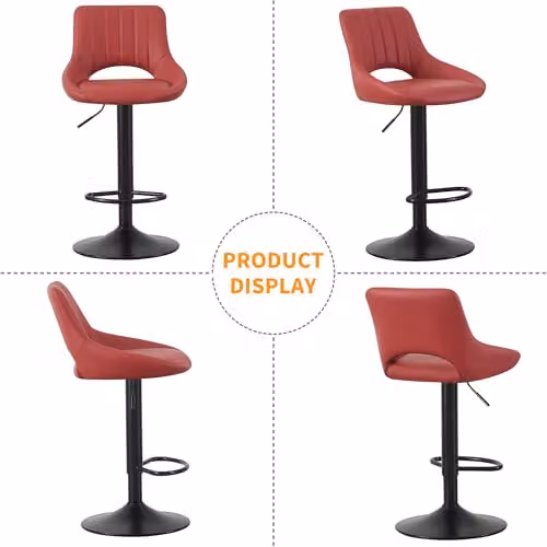 mcc direct Stacey Set of 2 Red Faux Leather Swivel Bar Stools with Backrest and Footrest – 5