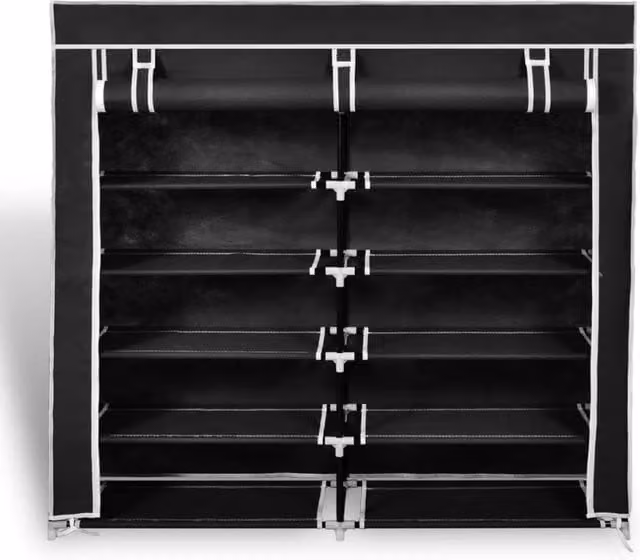 Berkfield Home Fabric Shoe Cabinet with Cover, Black, W/D/H: 115 x 28 x 110 cm