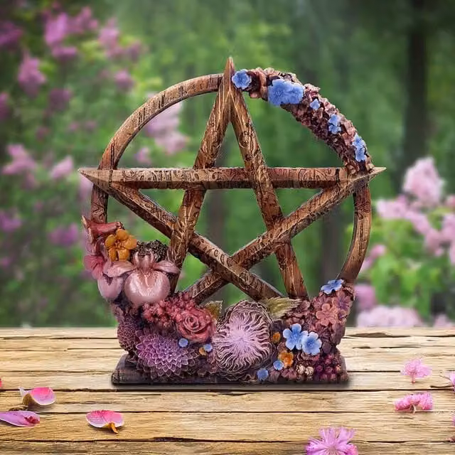 Nemesis Now Spring Floral Decorative Pentagram Star Ornament in Pink, Blue and Multicolour, Height: 16.5 cm
