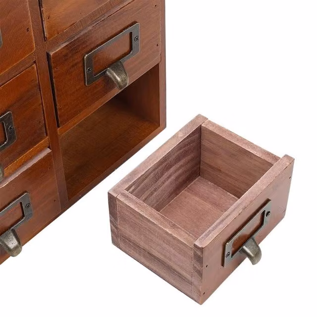 KORVIXA Brown Wooden Apothecary Drawer Storage Organizer – 1
