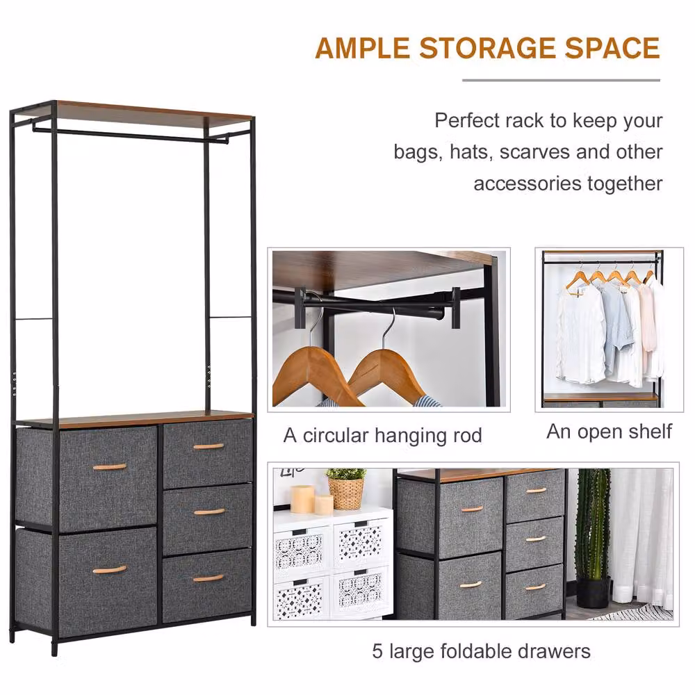 STILVORA Grey Chest of Drawers with Hanging Rail and 5 Drawers – 4