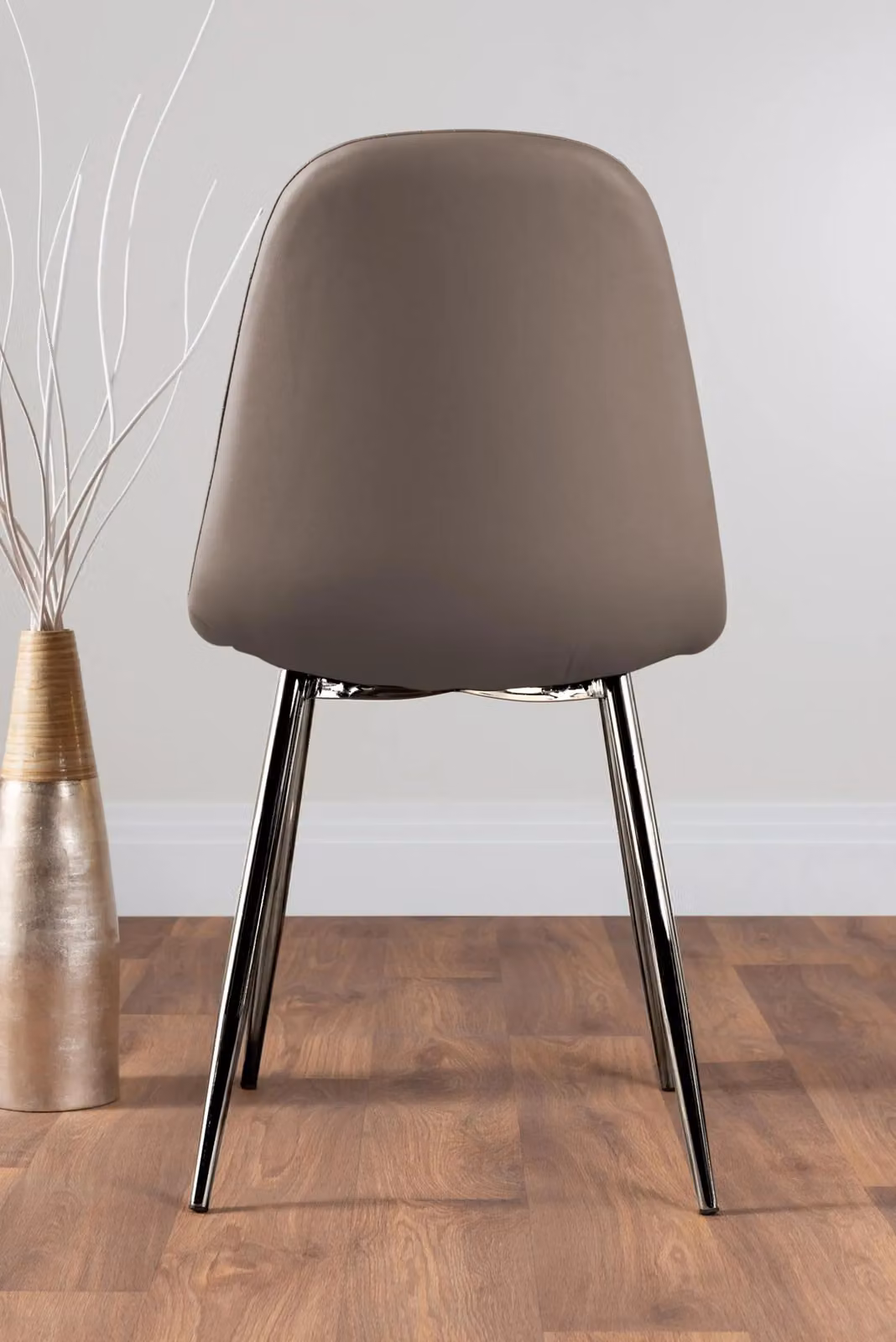FurnitureboxUK Selina Round Glass Dining Table with Four Beige Corona Silver Leg Chairs – 3