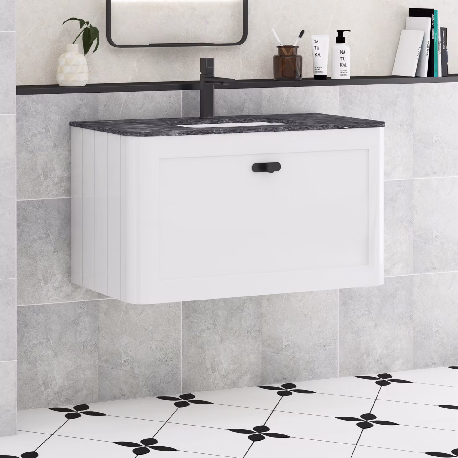 Royal Bathrooms Henley Gloss White Wall Hung 1 Drawer Bathroom Vanity Unit
