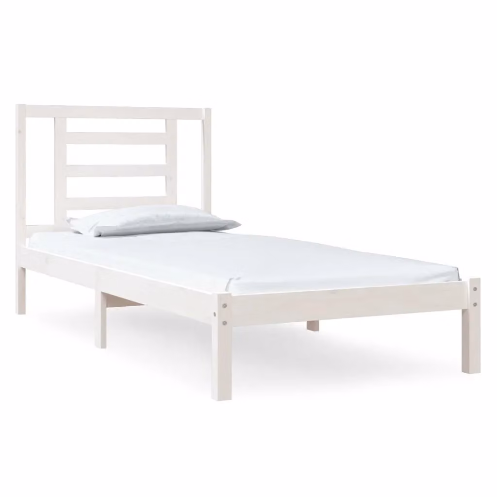 Berkfield Home White Solid Wood Pine Bed Frame W: 90 cm, D: 200 cm – 2