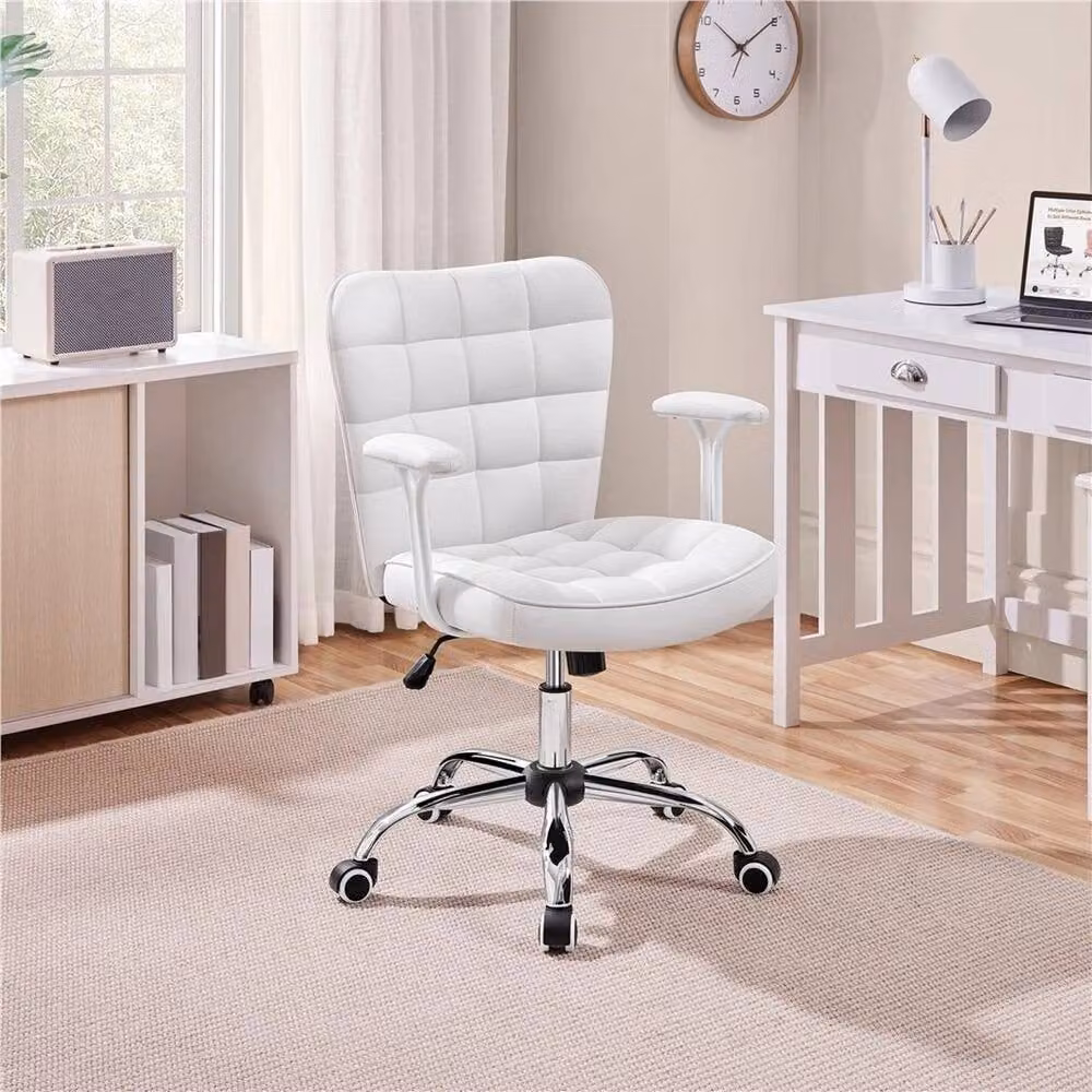 FORGEVIO White Faux Leather Office Task Chair with Armrests – 2