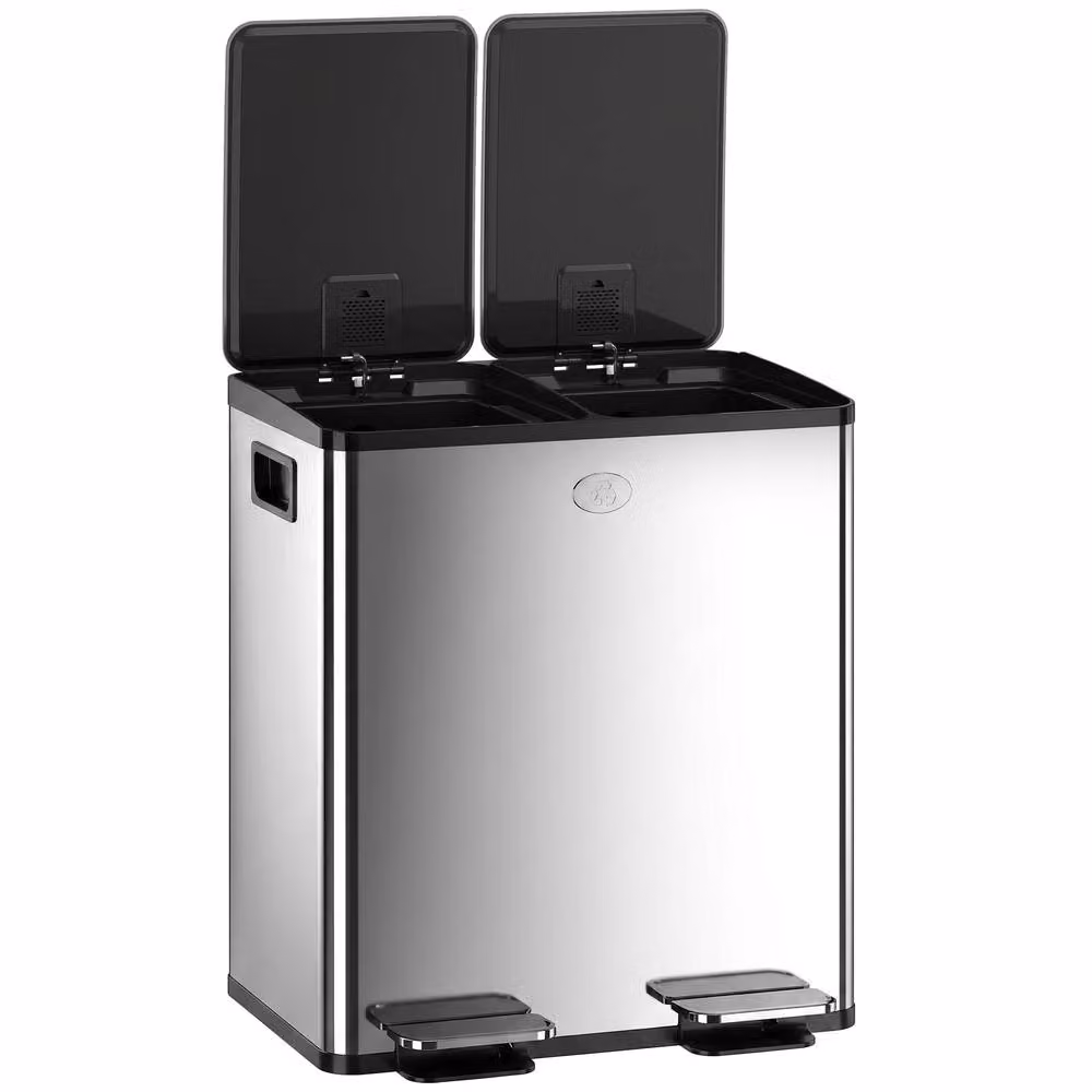 STILVORA 40L Dual Compartment Stainless Steel Kitchen Bin with Soft-Close Lid and Odour Filter in Silver – 3