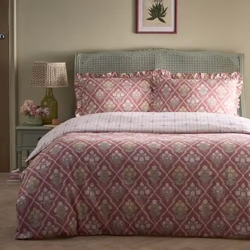 Appletree Heritage Aurelia Pink Floral 100% Cotton Reversible Double Duvet Cover and Pillowcase Set, W x D: 200 x 200 cm – 2
