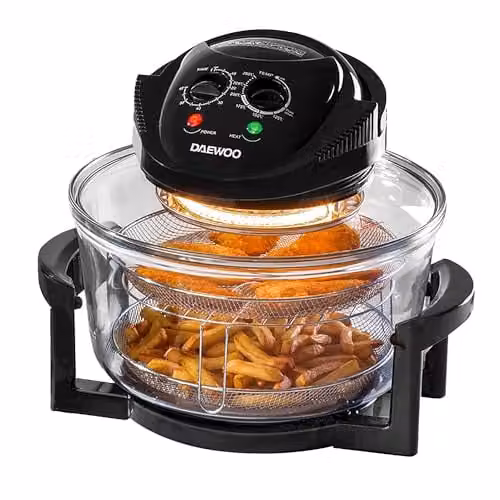 Daewoo 17L Deluxe Halogen Air Fryer Oven with Extender Ring in Black and Transparent – 1
