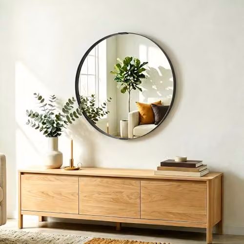 HOMCOM Modern Round Wall Mounted Bathroom Mirror in Black, Diameter: 61 cm – 4