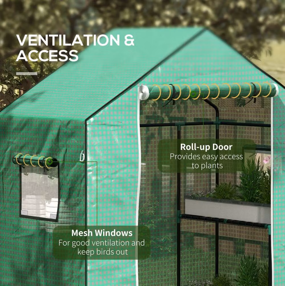 STILVORA Green Greenhouse Cover Replacement with Roll-Up Door and Windows, W/D/H: 190 x 140 x 73 cm – 4