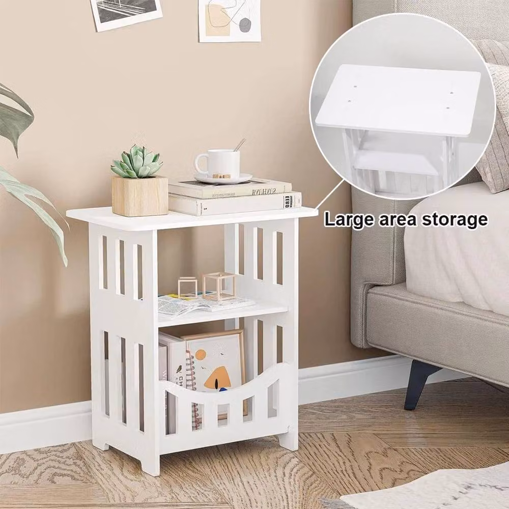 EONLION White Bedside Table with Drawer and Storage Shelf – 2