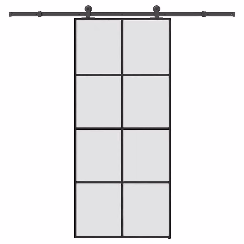 Berkfield Home Sliding Door with Hardware Set in Black, ESG Glass and Aluminium, W: 90 cm, H: 205 cm – 1