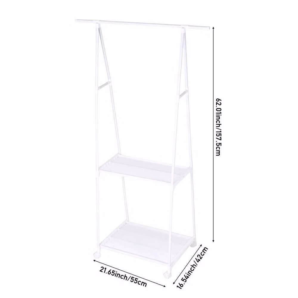 KORVIXA Metal Garment Clothes Rail with Shoe Shelves and Wheels in White, W/D/H: 100 x 100 x 100 cm – 1