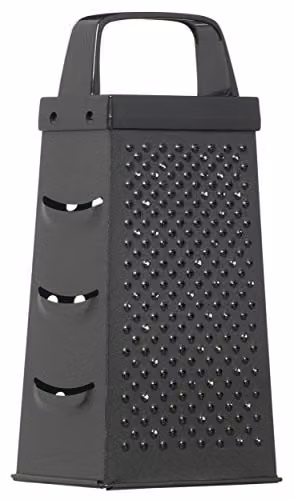 KitchenCraft Black Non-Stick Stainless Steel Four Sided Box Grater, W: 17.5 cm, H: 17.0 cm, D: 1.0 cm – 1