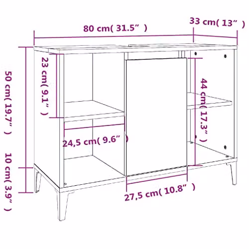 vidaXL Modern Freestanding Bathroom Sink Cabinet in Grey, W/D/H: 80 x 33 x 60 cm – 3