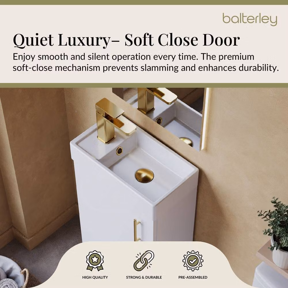 Balterley Wall Mounted Gloss White Ceramic Vanity Basin with Gold Handle, W: 40 cm – 3