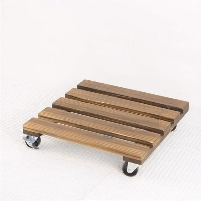 KORVIXA 2-Piece Brown Wooden Rolling Plant Stand for Indoor and Garden Use – 1