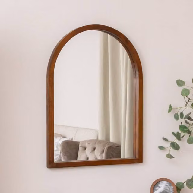 Melody Maison Ashwell Rustic Arched Wall Mirror in Brown Wood, W: 60 cm, H: 80 cm