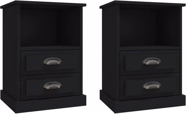 Berkfield Home Set of 2 Black Matt Bedside Cabinets W/D/H: 43 x 36 x 60 cm