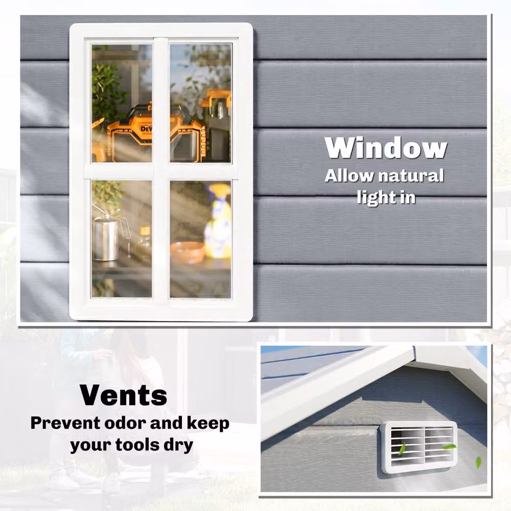 Rolipo Grey Garden Shed with Window and Plastic Roof – 7