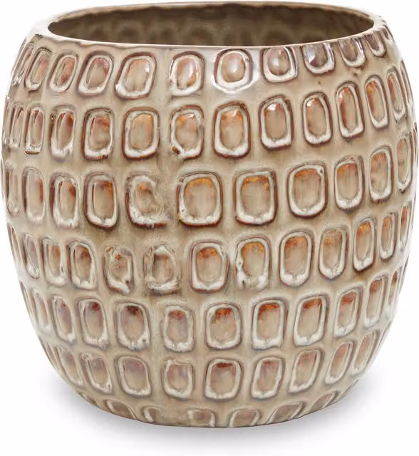 Orsina Yana Large Geometric Ceramic Tabletop Planter in Beige and White