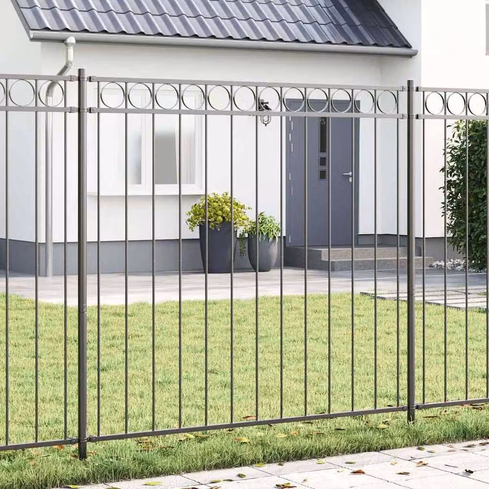Berkfield Home Powder-Coated Steel Garden Fence, Grey, H: 170 cm, W: 120 cm – 2