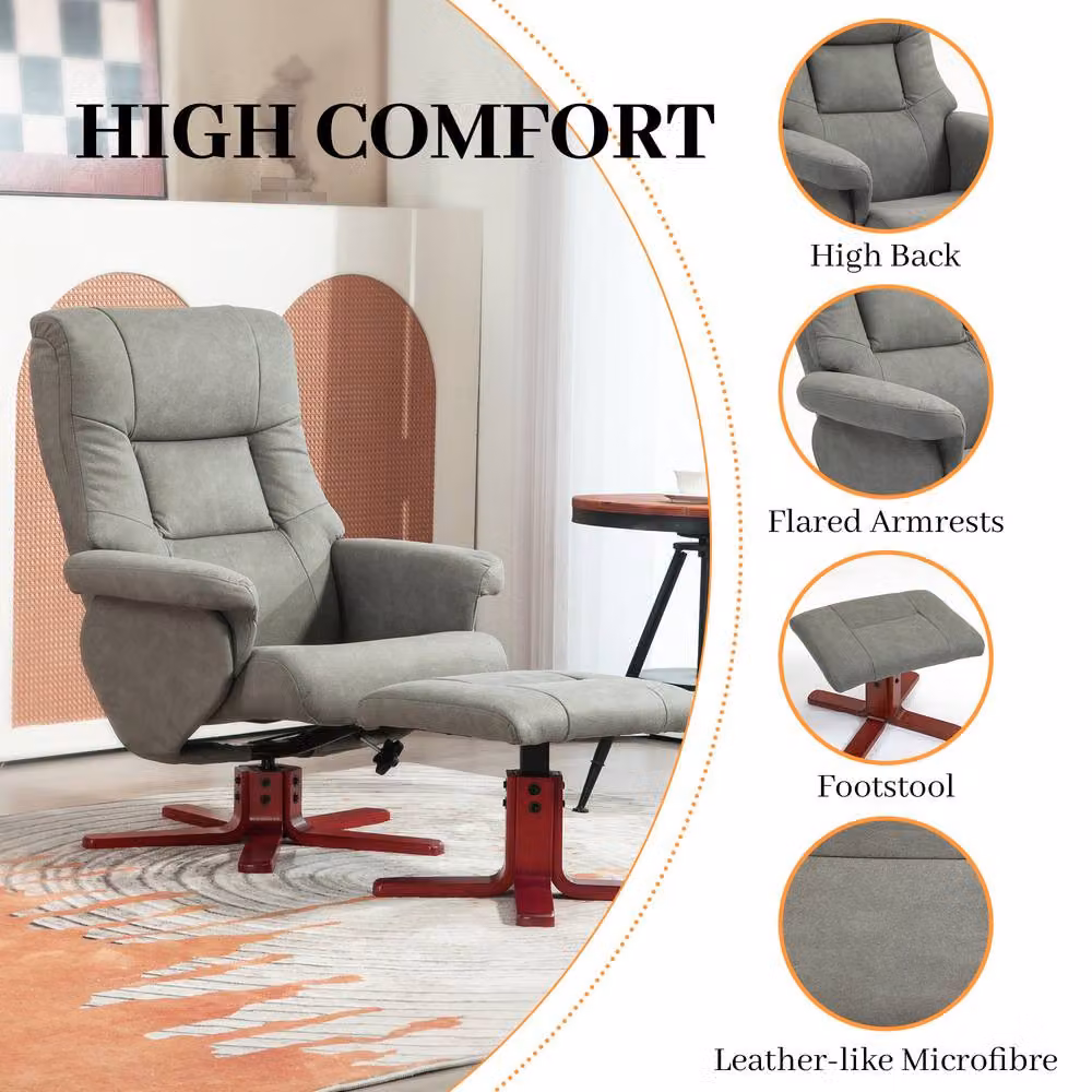 STILVORA Grey Recliner Chair and Footstool Set with Manual Lever and Swivel Function – 7