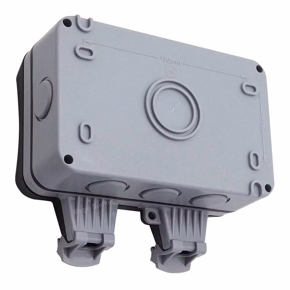 SPETLEK Waterproof Outdoor 13A 2-Gang Storm Switched Double Socket in Grey, W/H: 10000 x 520 mm – 2