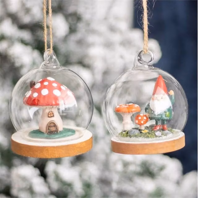 Uniqueful Mushroom House Glass Dome Hanging Pendant Decoration, Multicolour Red and Transparent – 1