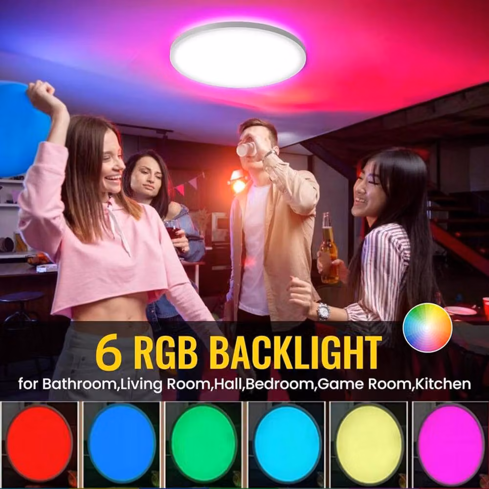 COMELY Round LED Ceiling Light, 24W Dimmable RGBW Colour Changing Light in White – 5