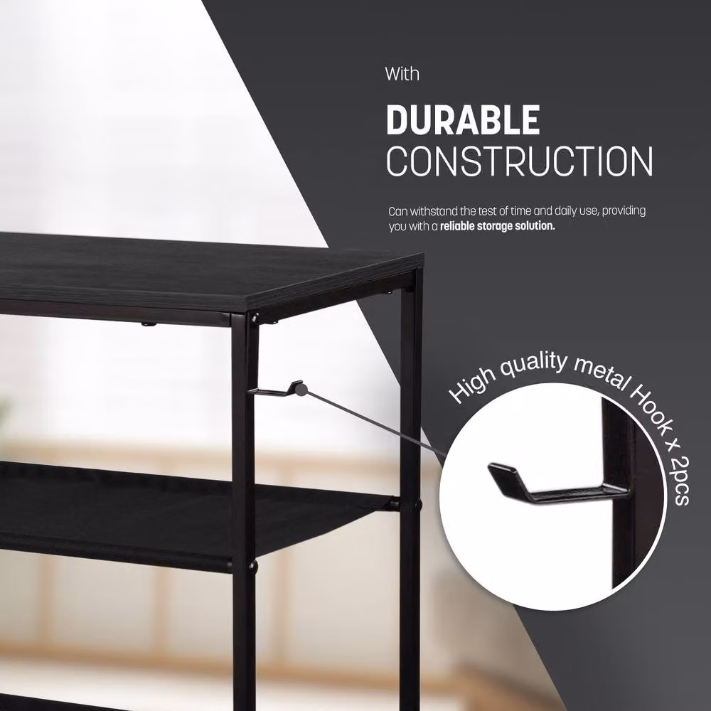 Keplin 4-Tier Rustic Wood and Metal Shoe Rack in Black and Brown, W/D/H: 75 x 30 x 71 cm – 7