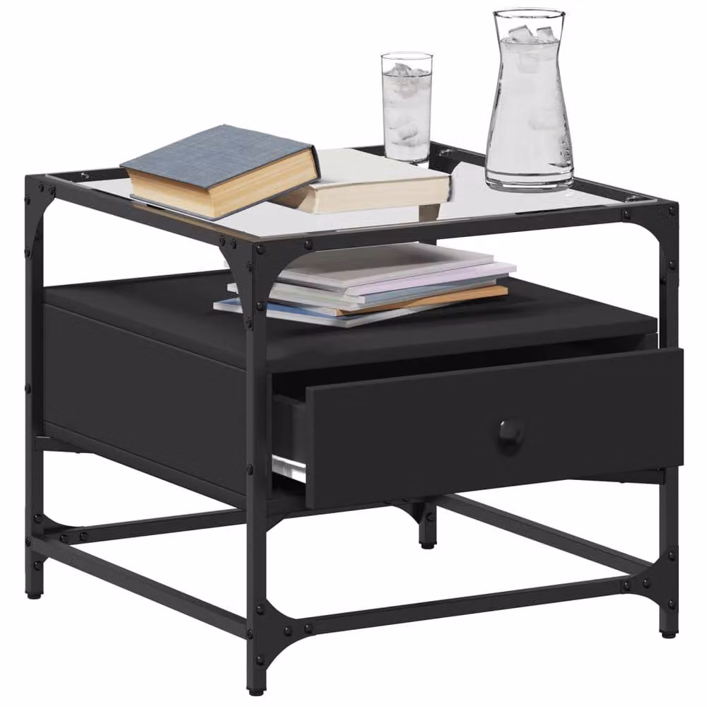 Berkfield Home Black Glass and Steel Coffee Table, W/D/H: 50 x 50 x 45 cm – 3