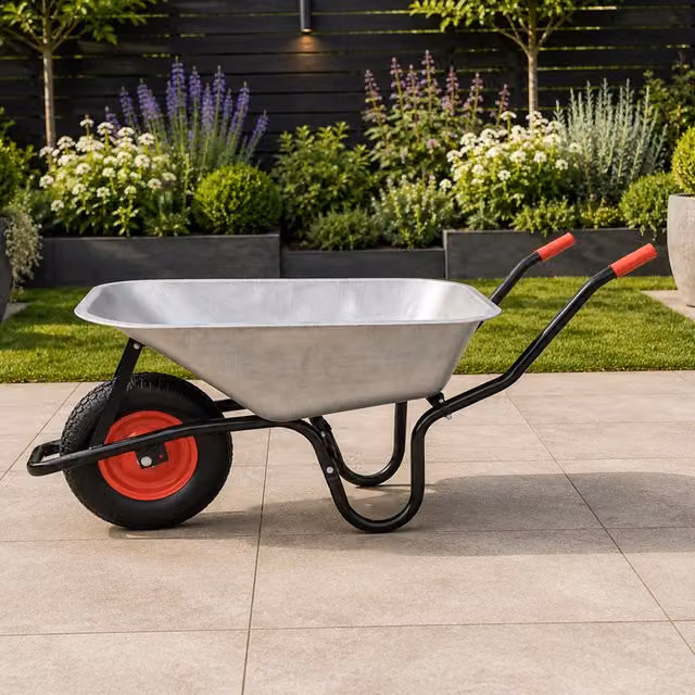 Samuel Alexander Heavy Duty Galvanised Metal Garden Wheelbarrow with Pneumatic Tyre, Silver, 90 Litre, 150kg Capacity, W/D/H: 61.0 x 57.0 x 23.0 cm – 10