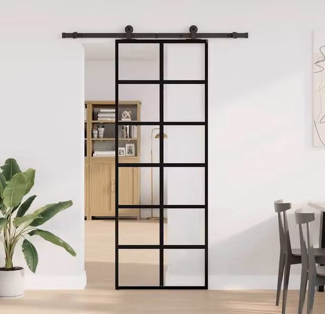 Berkfield Home Modern Sliding Door with Hardware Set in Black, ESG Glass and Aluminium, W: 76 cm, H: 205 cm – 1