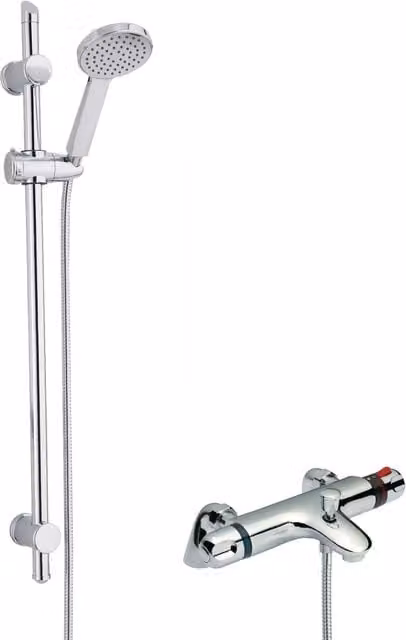Balterley Thermostatic Bath Shower Mixer Tap with Water Saving Handset and Slide Rail in Silver