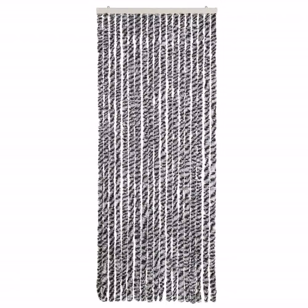 Berkfield Home Striped Chenille Fly Curtain in Grey, Black and White, W: 56 cm, H: 200 cm – 2