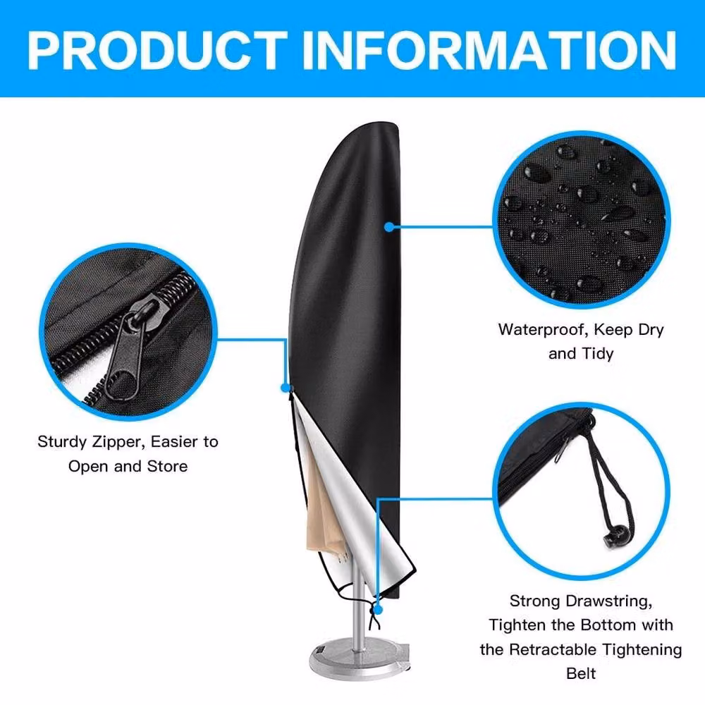 EONLION Waterproof Cantilever Parasol Cover in Black, Diameter: 100 cm, Height: 205 cm – 5