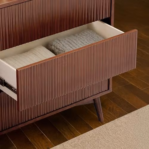 Teamson Home Tremolo 6 Drawer Horizontal Dresser in Brown with Fluted Wood Fronts, W: 140 cm, H: 81.28 cm, D: 45.72 cm – 7