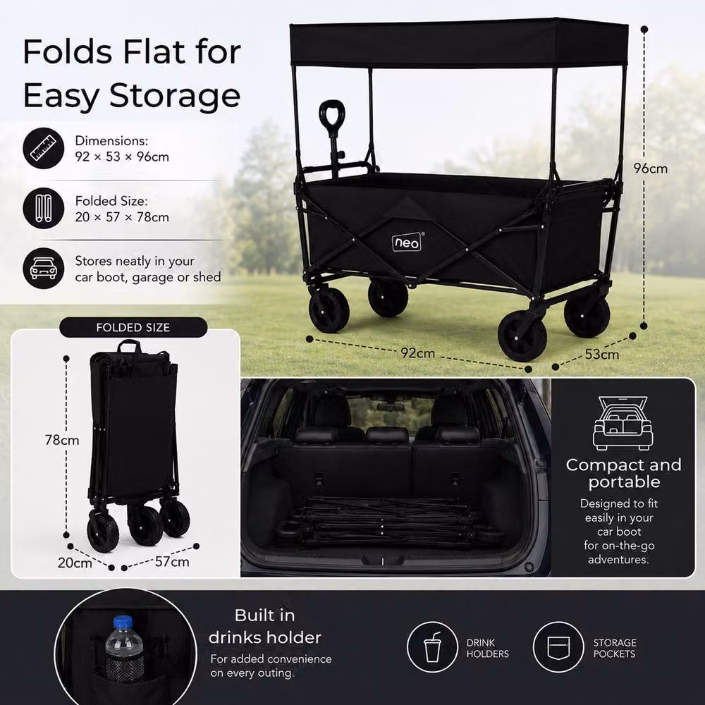 Neo Folding Garden Wagon with Canopy in Black, 140L Capacity – 6