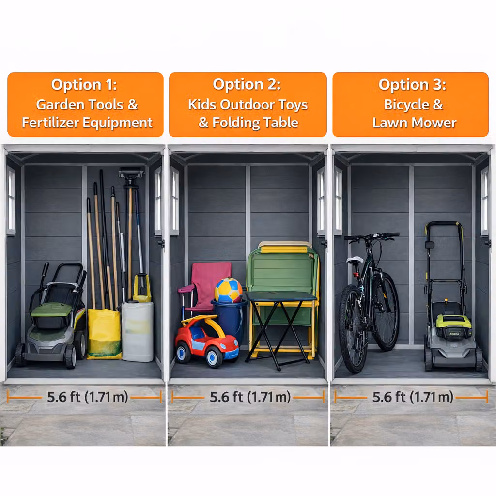 Outsunny Grey Outdoor Storage Shed with Lockable Double Doors and Plastic Roof, W/D/H: 182.88 x 137.16 x 210.0 cm – 4