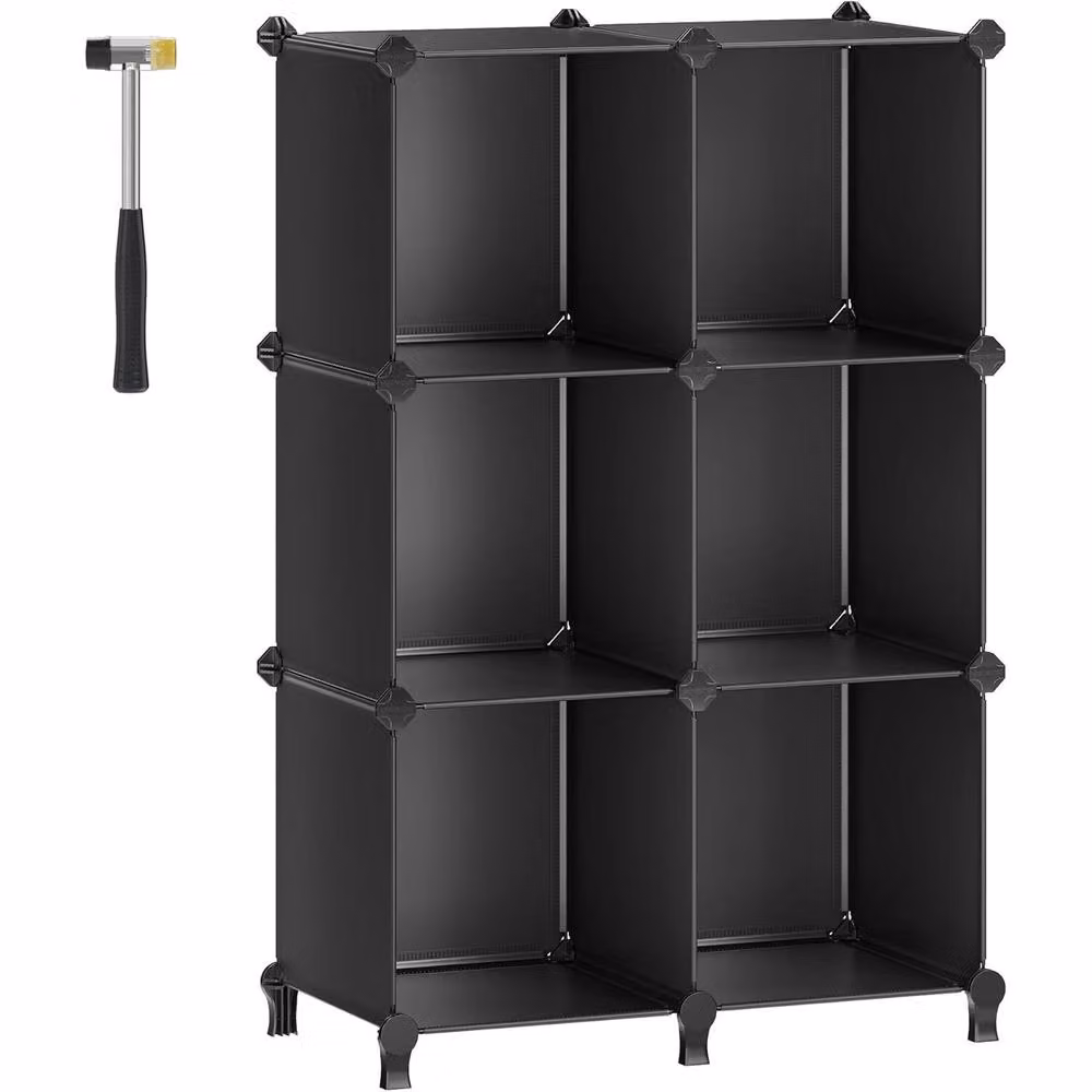 The Bazaarist 6 Cube Black Plastic and Metal Freestanding Shoe Rack Storage Cabinet – 2